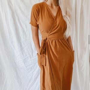 rust 100% cotton wrap dress with pockets